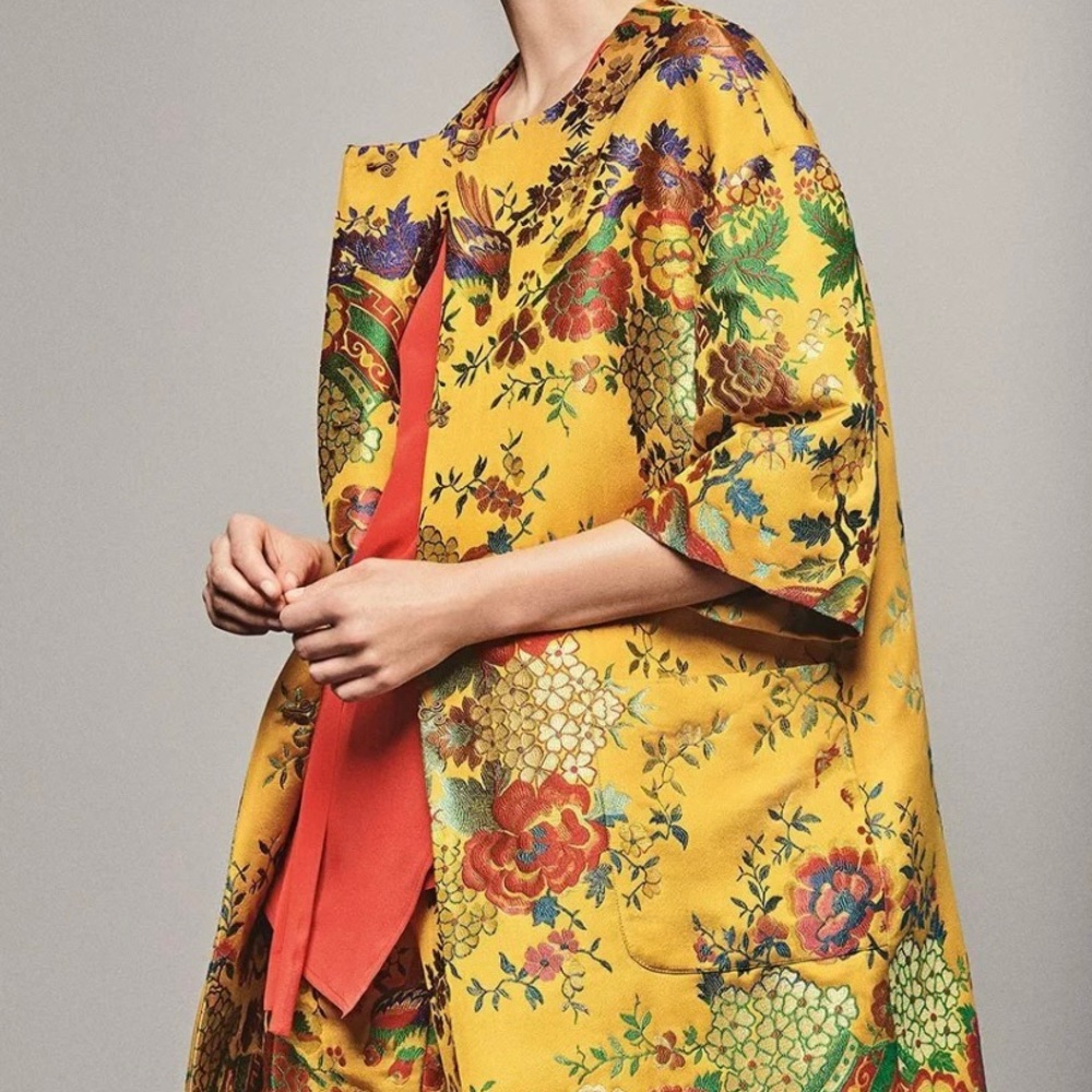 New Etro Marigold Yellow floral jacquard topper jacket